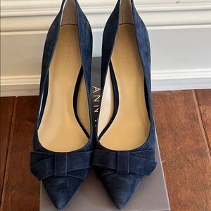 Ann Taylor Dark Blue Suede Heels with Bow.